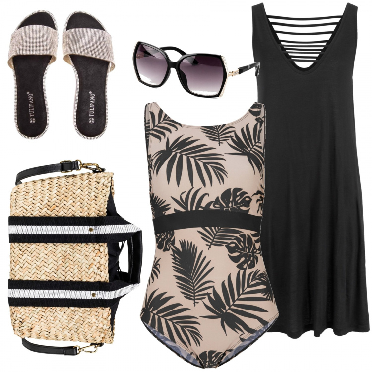 Outfit donna - ...e adesso... Relax!. Stile Trendy per Mare. Abbinamento con vestiti da spiaggia, costumi interi, borse a mano, occhiali da sole, ciabatte.