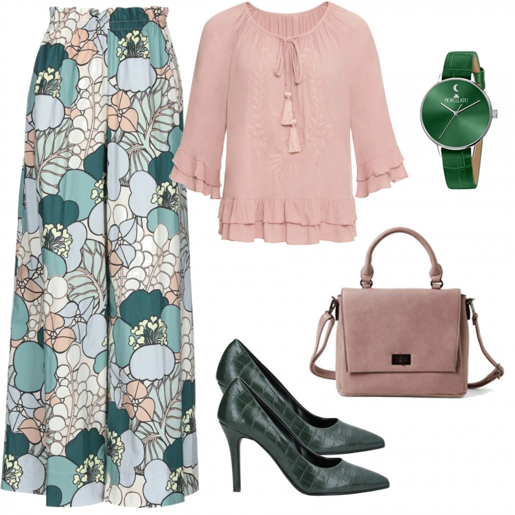 Outfit donna - Ricominciare in bellezza. Stile Trendy per Ufficio. Abbinamento con tuniche, pantaloni, décolleté, borse a spalla, orologi.
