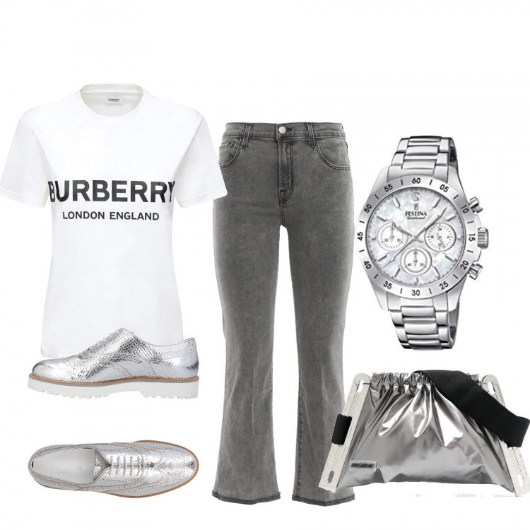 Outfit donna - Basic #31734. Stile Basic per Tutti i giorni. Abbinamento con scarpe stringate, marsupi, orologi, t-shirt, jeans bootcut.