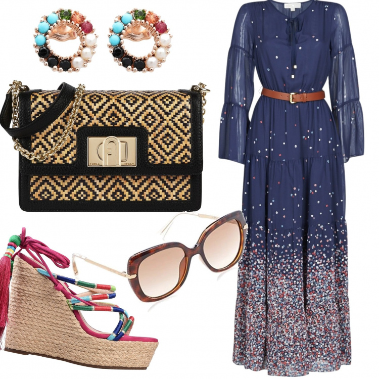 Outfit mujer - Basic #31890. Estilo Basic para Todos los días. Combinación con gafas de sol, vestidos largos, pendientes, sandalias romanas, bolsos de hombro.
