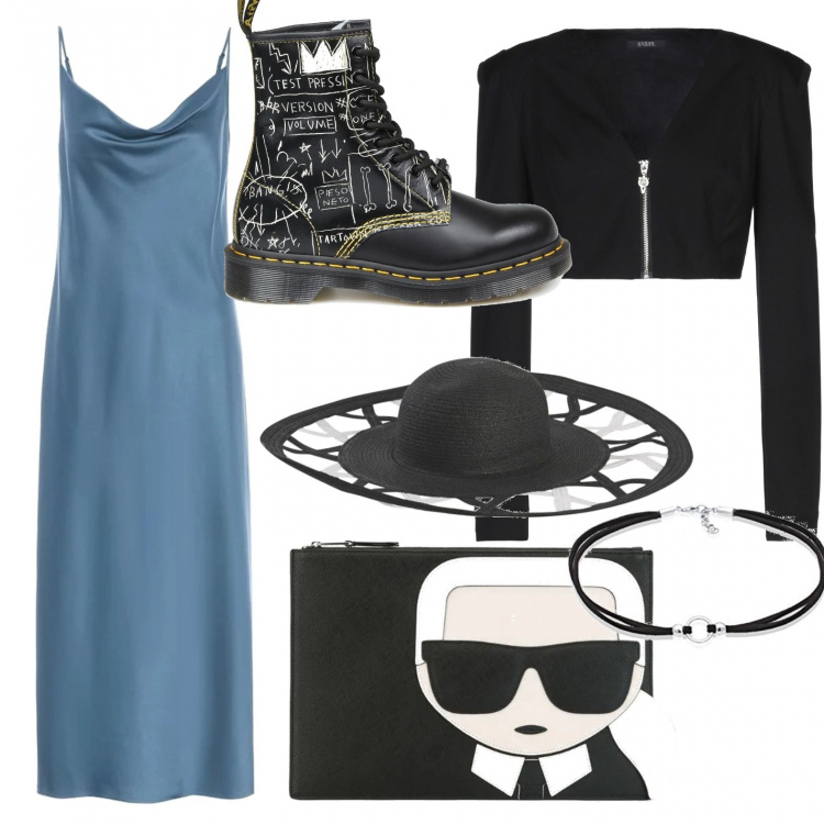 Outfit donna - Rock #4822. Stile Rock per Tutti i giorni. Abbinamento con blazer, cappelli, clutch, anfibi, vestiti, collane.