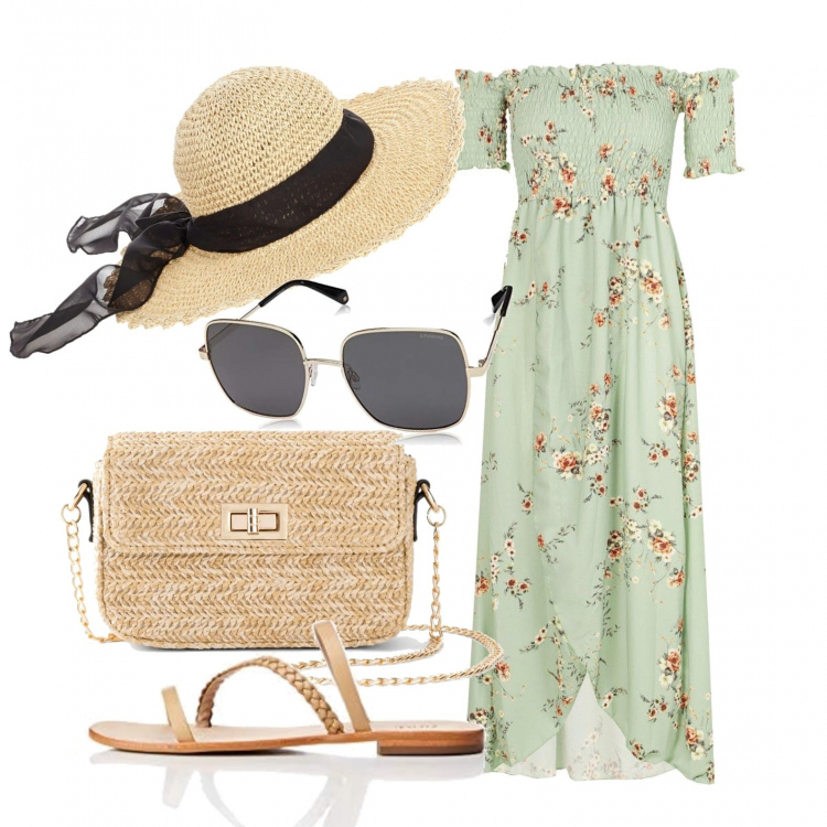 Outfit donna - W la rafia. Stile Bon Ton per Tutti i giorni. Abbinamento con cappelli, borse a mano, vestiti lunghi, sabot, occhiali da sole.