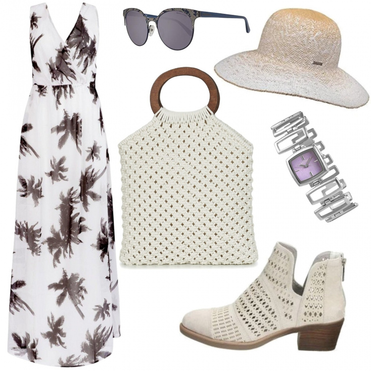 Outfit mujer - Al más puro estilo Milán. Estilo Bon Ton para Todos los días. Combinación con relojes analógicos, sombreros, gafas de sol, botines, bolso shopper, vestidos largos.