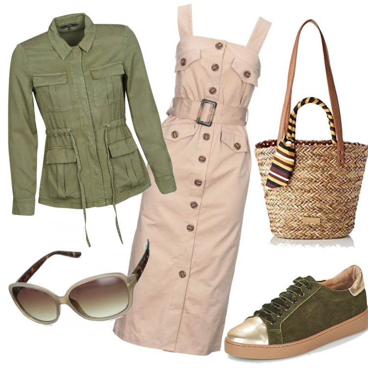 Outfit mujer - Trendy #53211. Estilo Trendy para Todos los días. Combinación con gafas de sol, bolso shopper, blazers, sneakers, vestidos midi/longuettes.