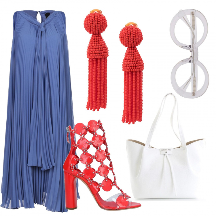 Outfit mujer - Maxi dress. Estilo Chic para Todos los días. Combinación con bolso shopper, vestidos midi/longuettes, botines, gafas de sol, pendientes.