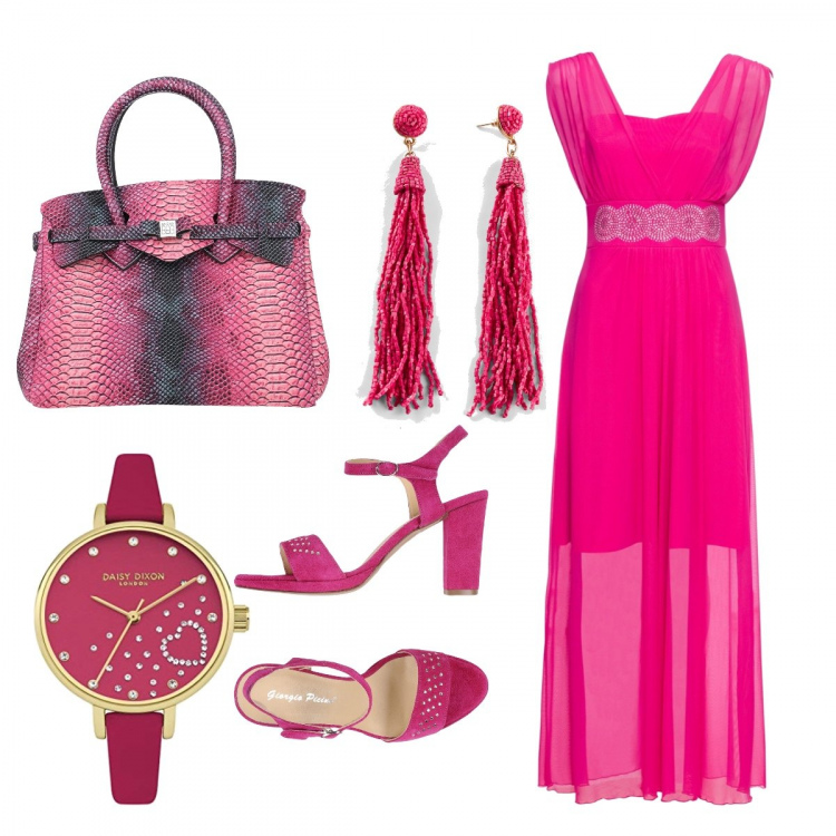Outfit donna - Total look #666919. Abbinamento con sandali col tacco, borse a mano, vestiti, orecchini, orologi analogici.