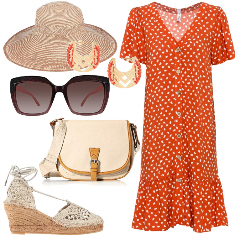 Outfit femme - En chapeau de paille et en espadrilles. Style Bon Ton pour Tous les jours. Assortir avec robes, espadrilles, boucles d'oreilles, lunettes de soleil, sacs en bandoulière, chapeaux.