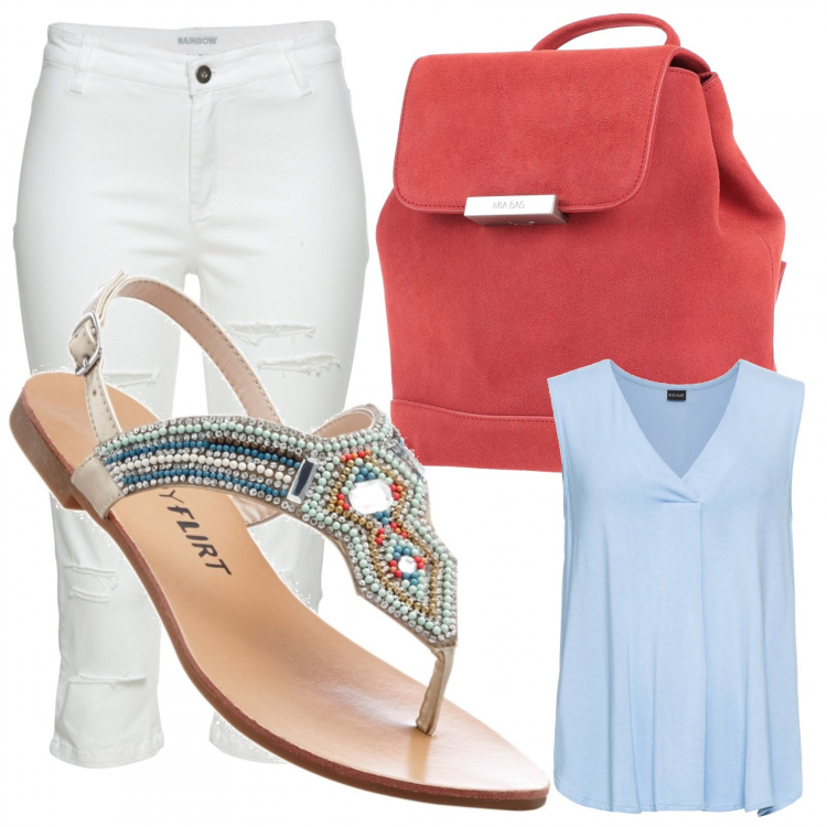 Outfit donna - L\'infradito. Stile Urban per Tutti i giorni. Abbinamento con top, ciabatte, gilet, zaini.
