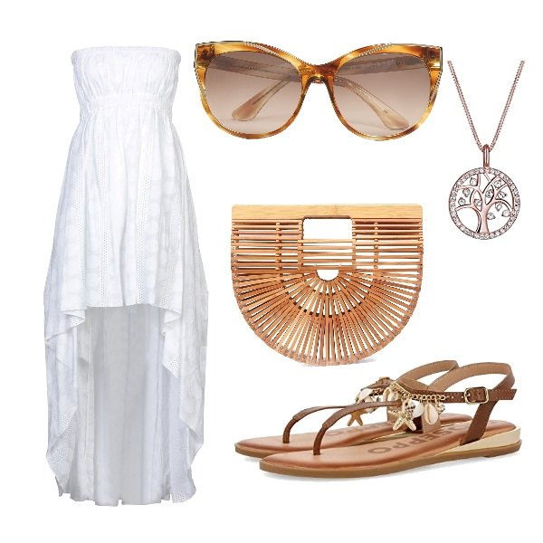 Outfit donna - Total look #669110. Abbinamento con vestiti corti, occhiali da sole, sandali, clutch, collane.