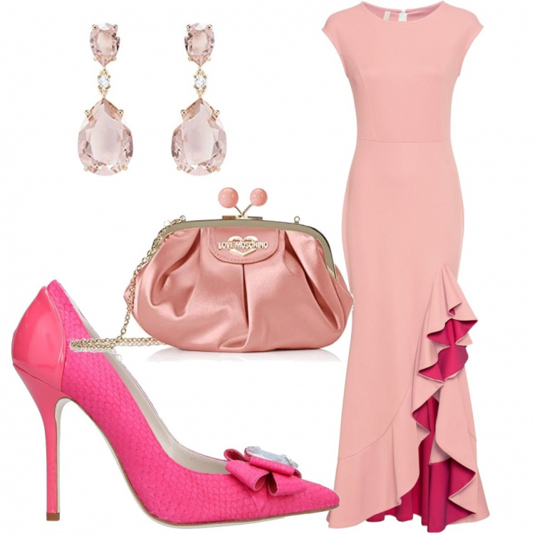 Outfit donna - Sprazzi di fucsia ad ogni passo. Stile Chic per Cerimonia. Abbinamento con décolleté, vestiti, pochette, orecchini.
