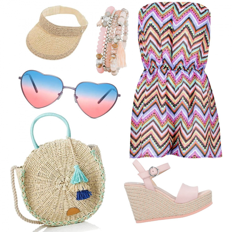 Outfit femme - Tendance #53900. Style Tendance pour Tous les jours. Assortir avec bracelets, combishort, sandales, sac cabas, lunettes de soleil, chapeaux avec visière.