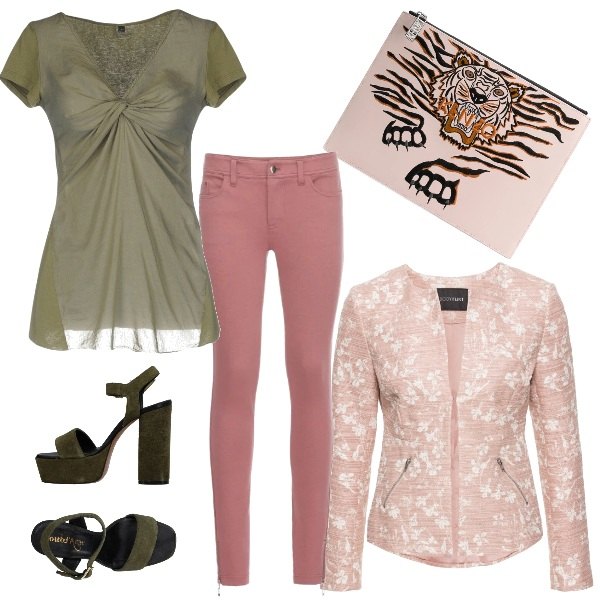 Outfit donna - Rosa olivastro. Stile Trendy per Tutti i giorni.