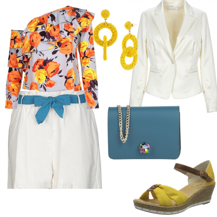 Outfit femme - Chic pour ton anniversaire. Style Chic pour Cérémonie. Assortir avec pulls, hauts, pantacourt, blazers, sandales à talon, sacs à l'épaule.