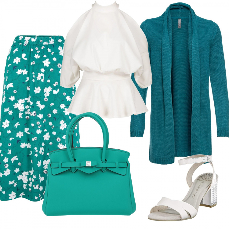Outfit donna - Trendy #54431. Stile Trendy per Ufficio. Abbinamento con cardigans, gonne, borse a mano, top, sandali.
