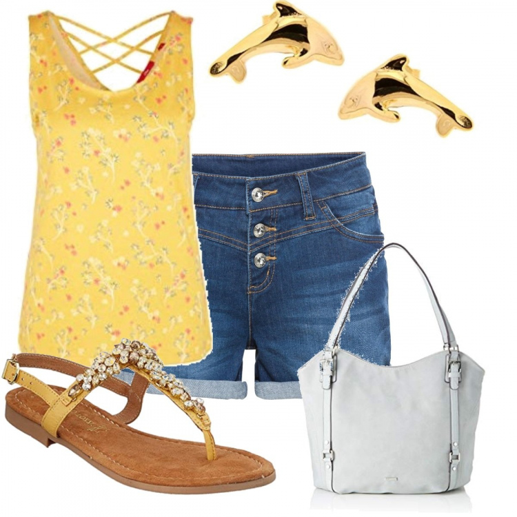 Outfit donna - Basic #32697. Stile Basic per Tutti i giorni. Abbinamento con shorts, sandali, canottiere, shopping bag, orecchini.