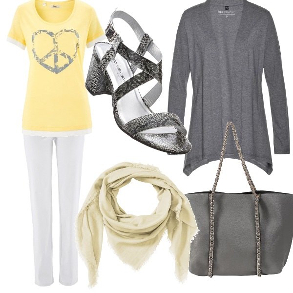 Outfit donna - Basic #3139. Stile Basic per Tutti i giorni. look ideale per Petite. Abbinamento con pantaloni, cardigan jersey.