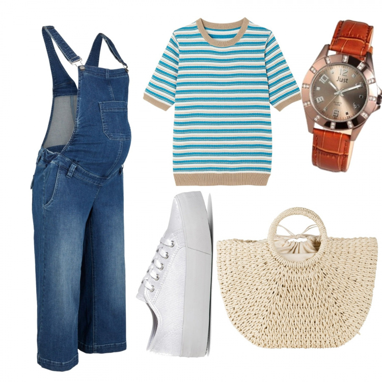Outfit femme - Belle en attendant bébé. Style Tendance pour Tous les jours. Assortir avec robes, sneakers, salopette, gros pulls, montre analogique.