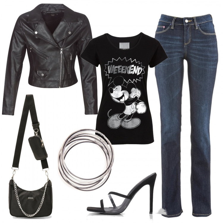 Outfit donna - Tracollina multiuso. Stile Urban per Tutti i giorni. Abbinamento con jeans dritti, t-shirt, sabot, borse a spalla, giacche, braccialetti.