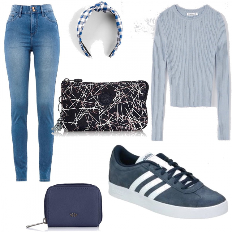 Outfit donna - Trendy #54816. Stile Trendy per Tutti i giorni. Abbinamento con jeans slim fit, cerchietti, pullovers, sneakers, portamonete, portafogli.