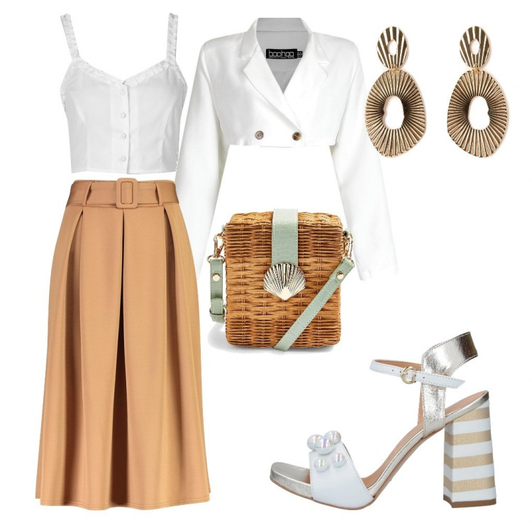 Outfit femme - Micro sac marin. Style Tendance pour Tous les jours. Assortir avec jupes au genou, blazers, sacs en bandoulière, sandales à talon, hauts, boucles d'oreilles.