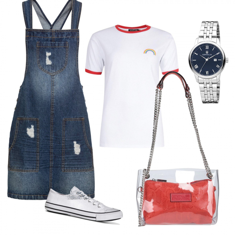 Outfit femme - Salopette. Style Tendance pour Tous les jours. Assortir avec robes longues, sneakers, sacs à l'épaule, t-shirts, montres analogiques.