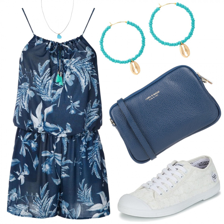 Outfit mujer - Basic #32846. Estilo Basic para Todos los días. Combinación con sneakers, bolsos de hombro, chándal corto, pendientes, collares.