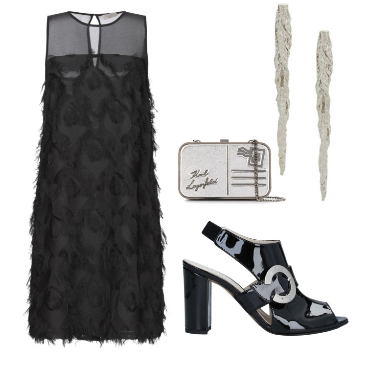 Outfit mujer - Sexy #7228. Estilo Sexy para Noche/Fiesta elegante. Combinación con vestidos cortos, sandalias de tacón, pendientes, pochette.