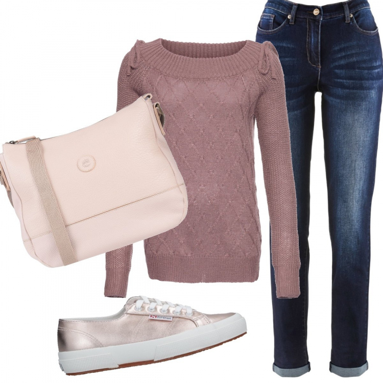 Outfit donna - Basic #33441. Stile Basic per Tutti i giorni. Abbinamento con jeans boyfriend, pullovers, borse a spalla, sneakers.