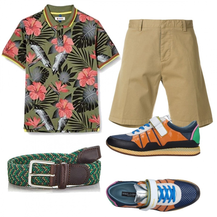 Outfit hombre - Trendy #7432. Estilo Trendy para Mar. Combinación con cinturones, polo, sneakers, bermudas.