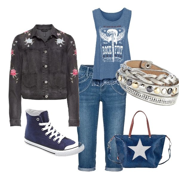 Outfit donna - Rocky woman. Stile Rock per Tutti i giorni. Abbinamento con jeans dritti, jeans.
