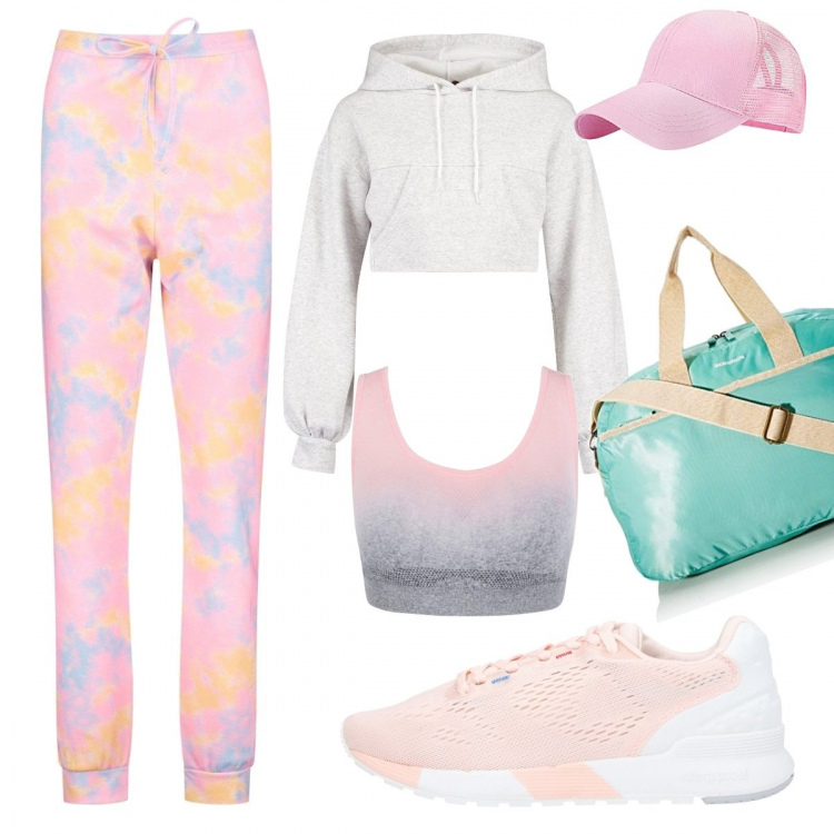 Outfit femme - Stylée pour faire du sport. Style Urban pour Sport. Assortir avec pantalon , soutiens-gorge, sweats à capuche, sneakers, sacs à main, chapeaux avec visière.