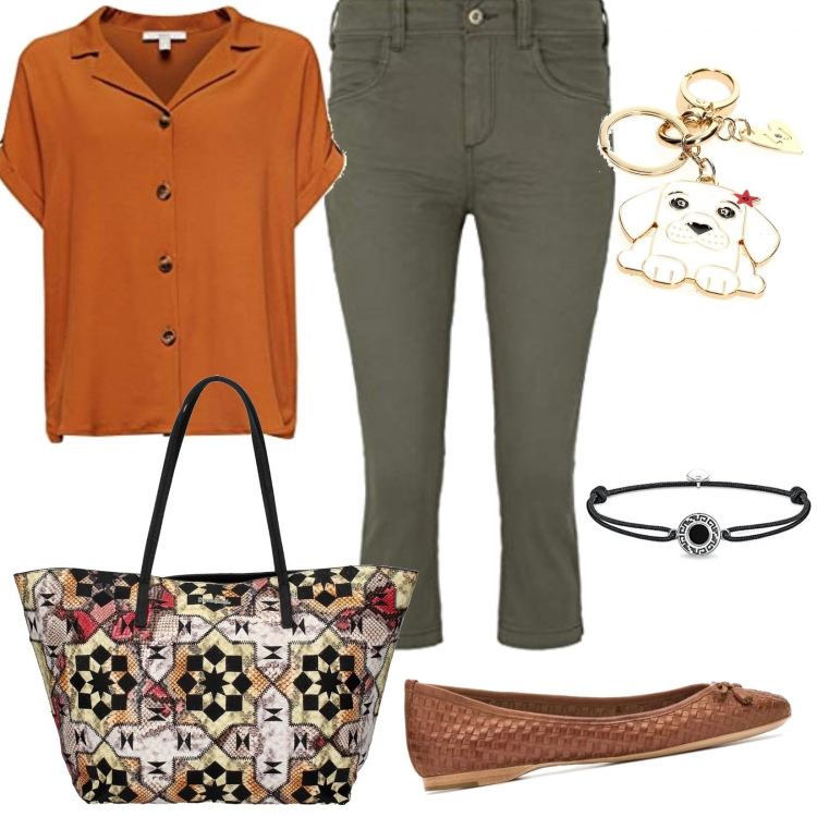 Outfit mujer - Bailarinas y pantalones Capri!!. Estilo Chic para Oficina. Combinación con blusas, pantalones capri, pulseras, bolso shopper, pendientes, bailarinas.