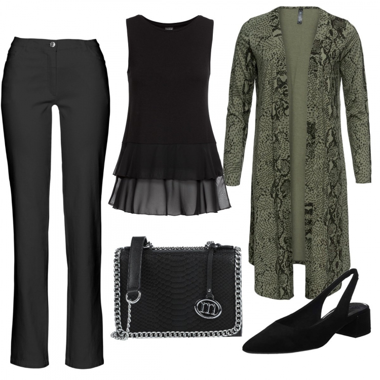 Outfit donna - Total look #683011. Abbinamento con pantaloni, cardigans, camicie, borse a tracolla, sandali.