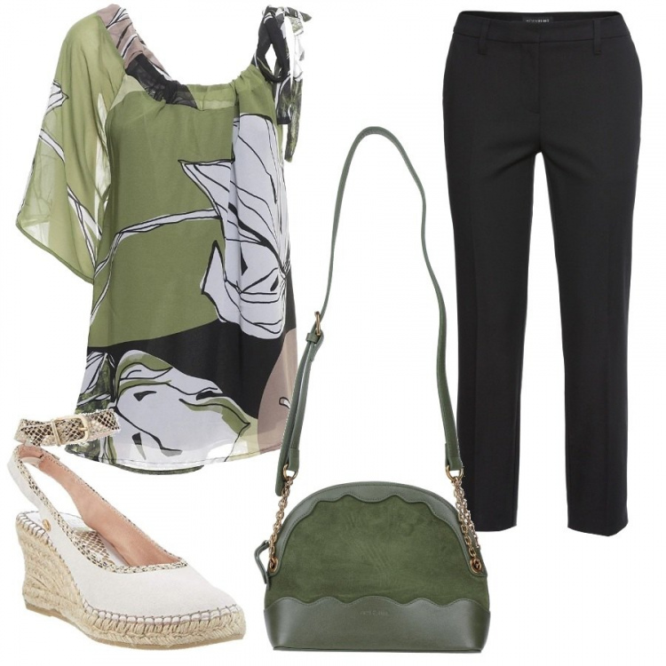 Outfit donna - Urban #20266. Stile Urban per Ufficio. Abbinamento con pantaloni, borse a spalla, bluse, espadrillas.