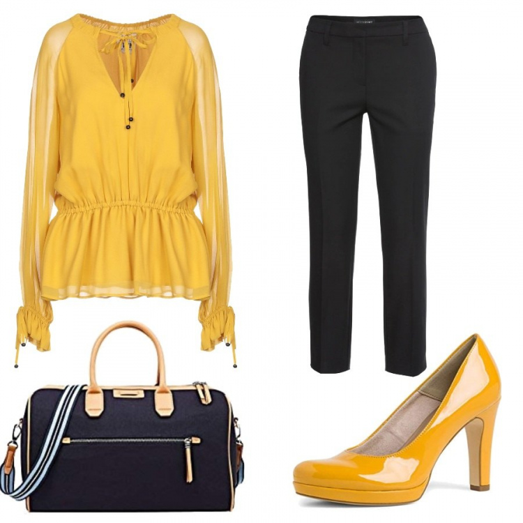 Outfit donna - Urban #20290. Stile Urban per Ufficio. Abbinamento con pantaloni, bluse, scarpe col tacco, borse sportive.