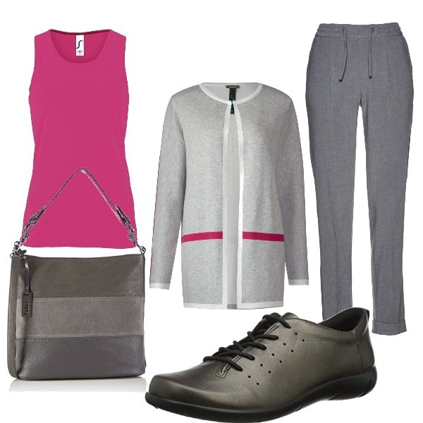 Outfit donna - Monday style. Stile Basic per Ufficio. Abbinamento con pantaloni, top, cardigans, scarpe stringate, borse a mano.