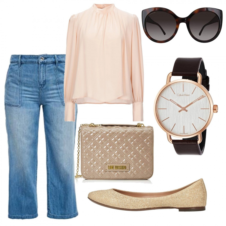 Outfit mujer - Capri y bailarinas. Estilo Basic para Todos los días. Combinación con vaqueros, reloj, gafas de sol, bolso shopper, blusas, bailarinas.