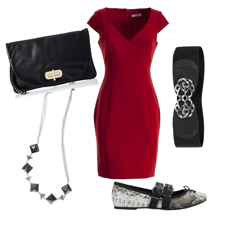 Outfit donna - Red Top. Stile Chic per Ufficio. Abbinamento con cinture, ballerine, vestiti a tubino, collane, clutch.