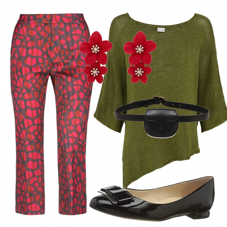 Outfit femme - Visite chateau. Style Tendance pour Tous les jours. Assortir avec pulls, pantalon , sacs banane, boucles d'oreilles, ballerines.
