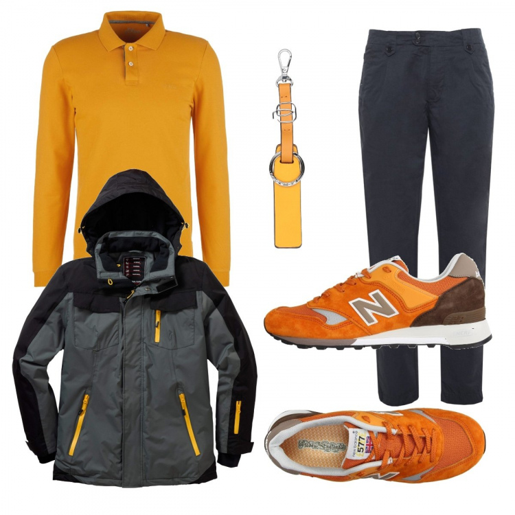 Outfit uomo - Casual #17801. Stile Casual per Tutti i giorni. Abbinamento con giacche, sneakers, portachiavi, pantaloni, polo.