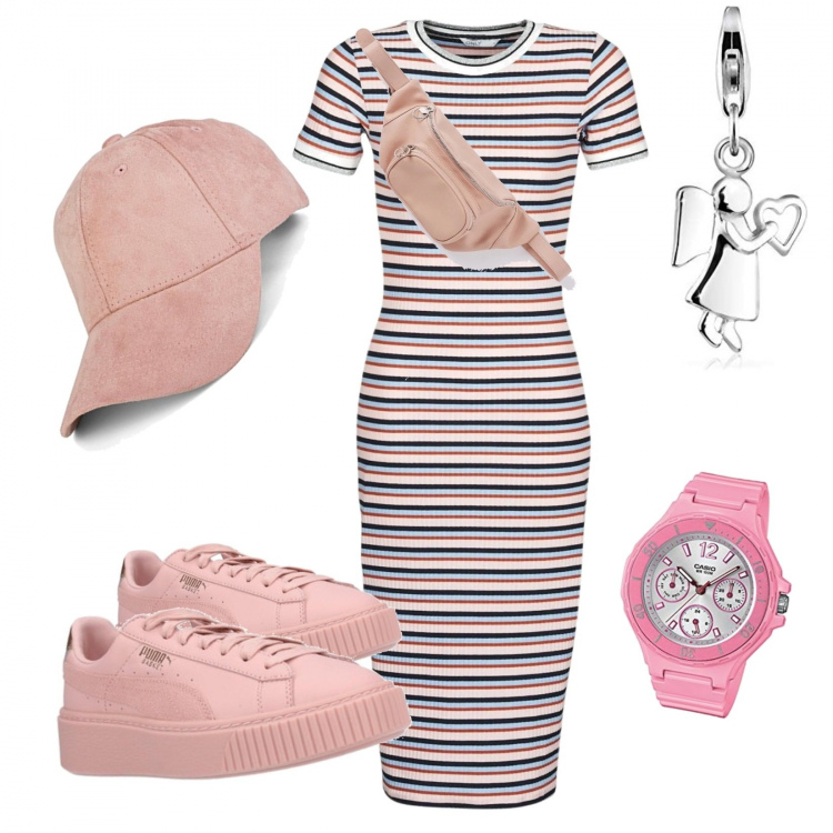 Outfit mujer - Mood sporty!!. Estilo Urban para Todos los días. Combinación con relojes analógicos, colgantes, sombreros o gorros con visera, vestidos largos, sneakers, riñoneras.