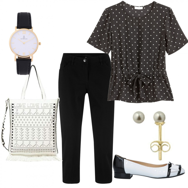 Outfit femme - Pantalon Capri et ballerines. Style Basique pour Tous les jours. Assortir avec pantalon , ballerines, tuniques, sacs à main, boucles d'oreilles, montres.