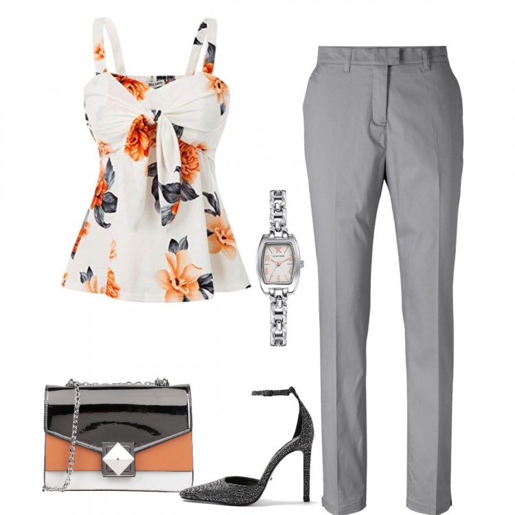 Outfit donna - In ufficio fresca e chic. Stile Chic per Ufficio. Abbinamento con borse a tracolla, décolleté, vestiti chemisier, canottiere, orologi.