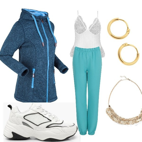 Outfit donna - Sexy a sorpresa. Stile Sexy per Sport. Abbinamento con blazer, vestiti, sneakers, top, pantaloni, orecchini.