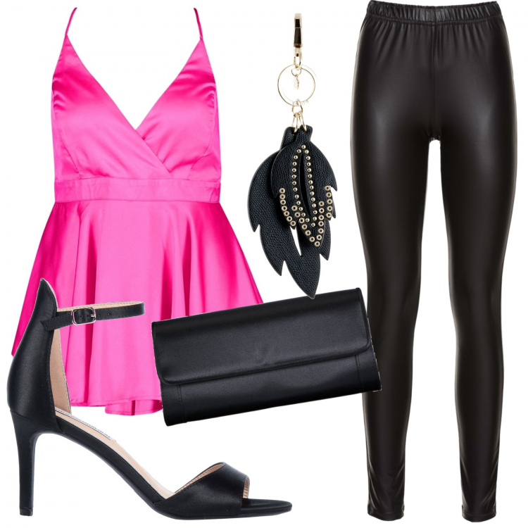 Outfit donna - Lucido..... Stile Rock per Serata fuori. Abbinamento con sandali col tacco, treggings, tute, ciondoli, pochette.