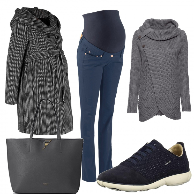 Outfit donna - Basic #34158. Stile Basic per Tutti i giorni. look ideale per Premaman. Abbinamento con maglieria, cappotti, pantaloni, sneakers, borse tote.