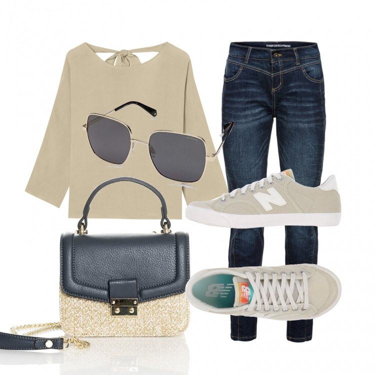 Outfit donna - Un sabato easy. Stile Trendy per Tutti i giorni. Abbinamento con jeans boyfriend, sneakers, borse a mano, t-shirt, occhiali da sole.