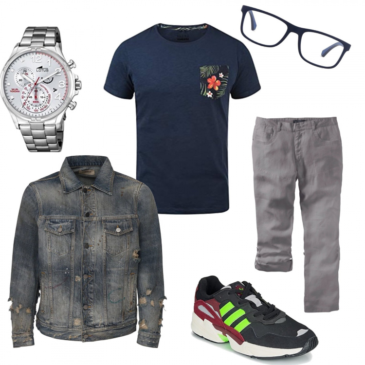 Outfit uomo - Situazione relax. Stile Casual per Tutti i giorni. Abbinamento con pantaloni, sneakers, t-shirt, giacche, orologi, occhiali.