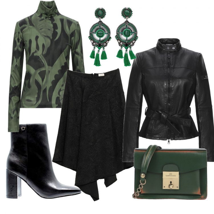 Outfit donna - Trendy #58372. Stile Trendy per Serata fuori. Abbinamento con cappotti, t-shirt, gonne lunghe, borse a mano, orecchini, stivaletti.