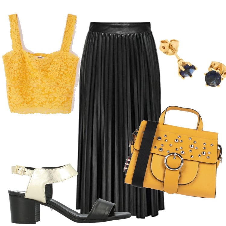 Outfit donna - Basic #34519. Stile Basic per Tutti i giorni. Abbinamento con borse a mano, sandali col tacco, top, gonne, orecchini.